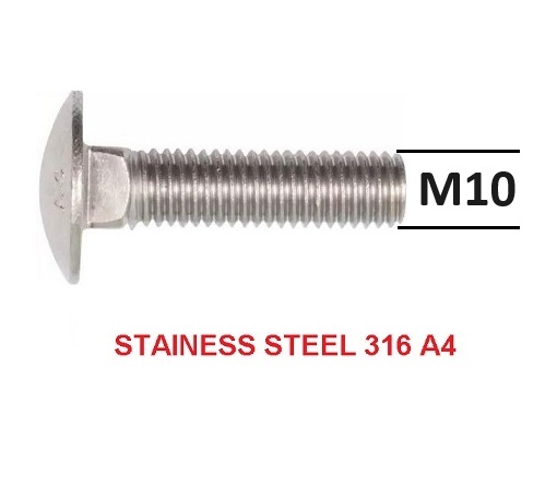 M10-10mm Diameter Cup Head Bolts Stainless Steel G316